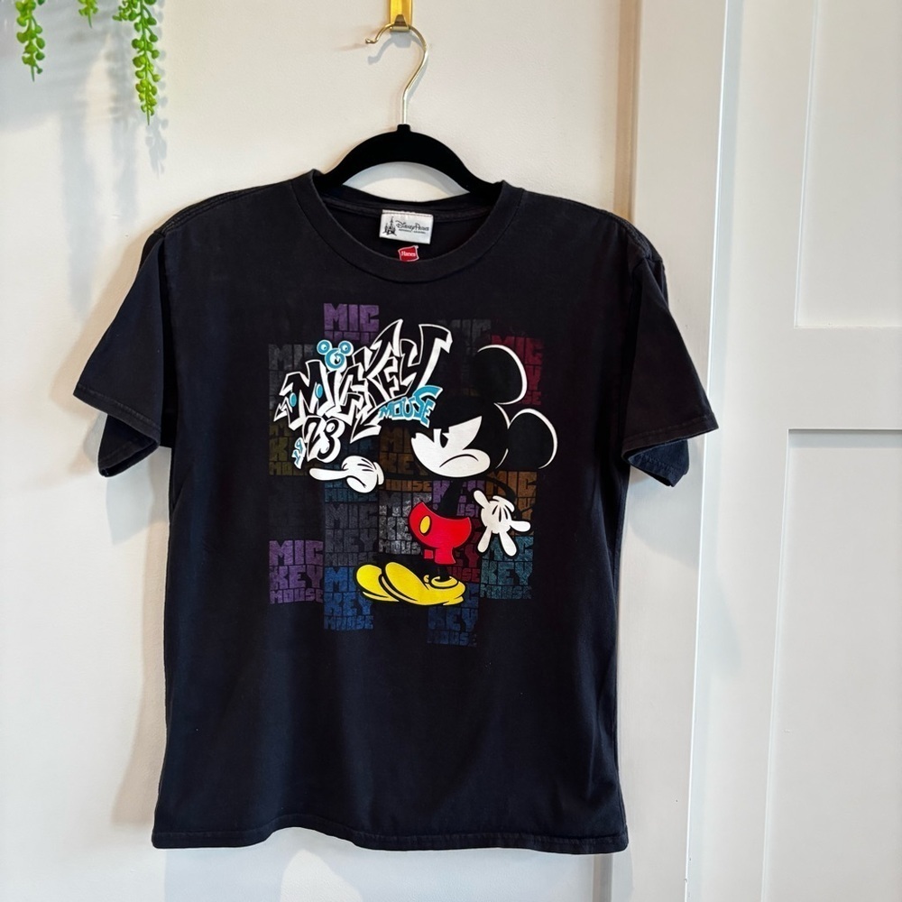 Disney Parks Hanes Nano Youth Large Black Mickey Mouse 100% Cotton T-shirt